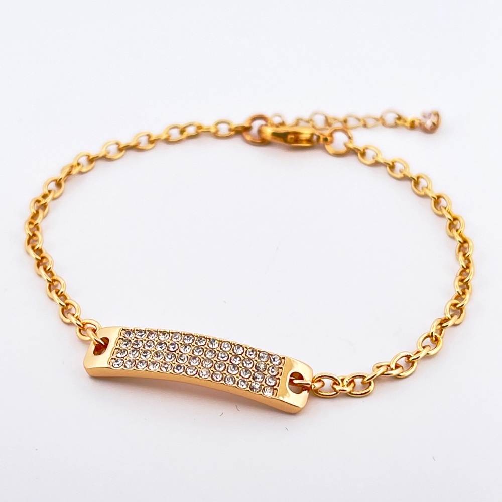 Crystal Pave Gold ID Bracelet with 14k Gold Plate- NEW